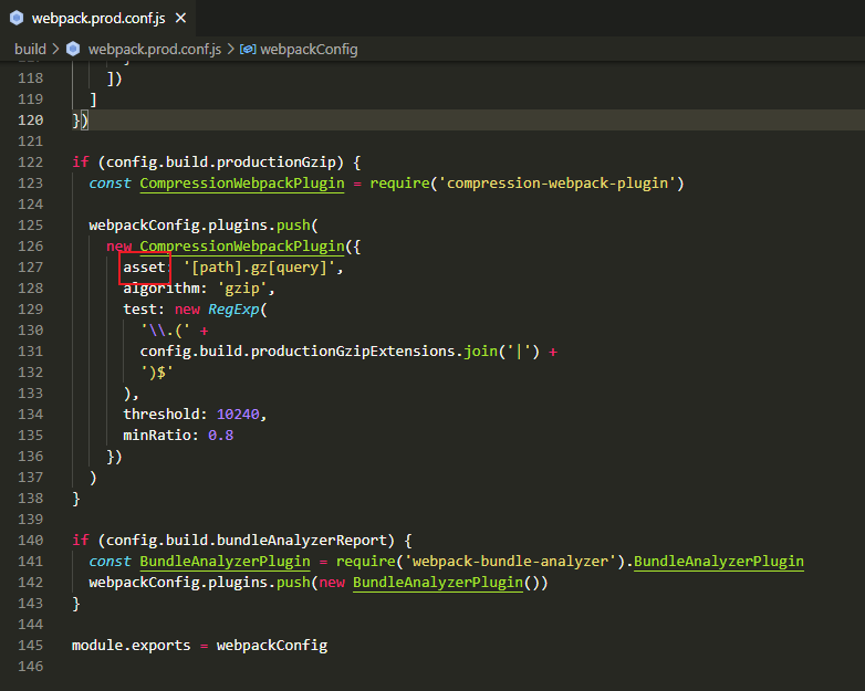 Vue options has an unknown property asset these properties